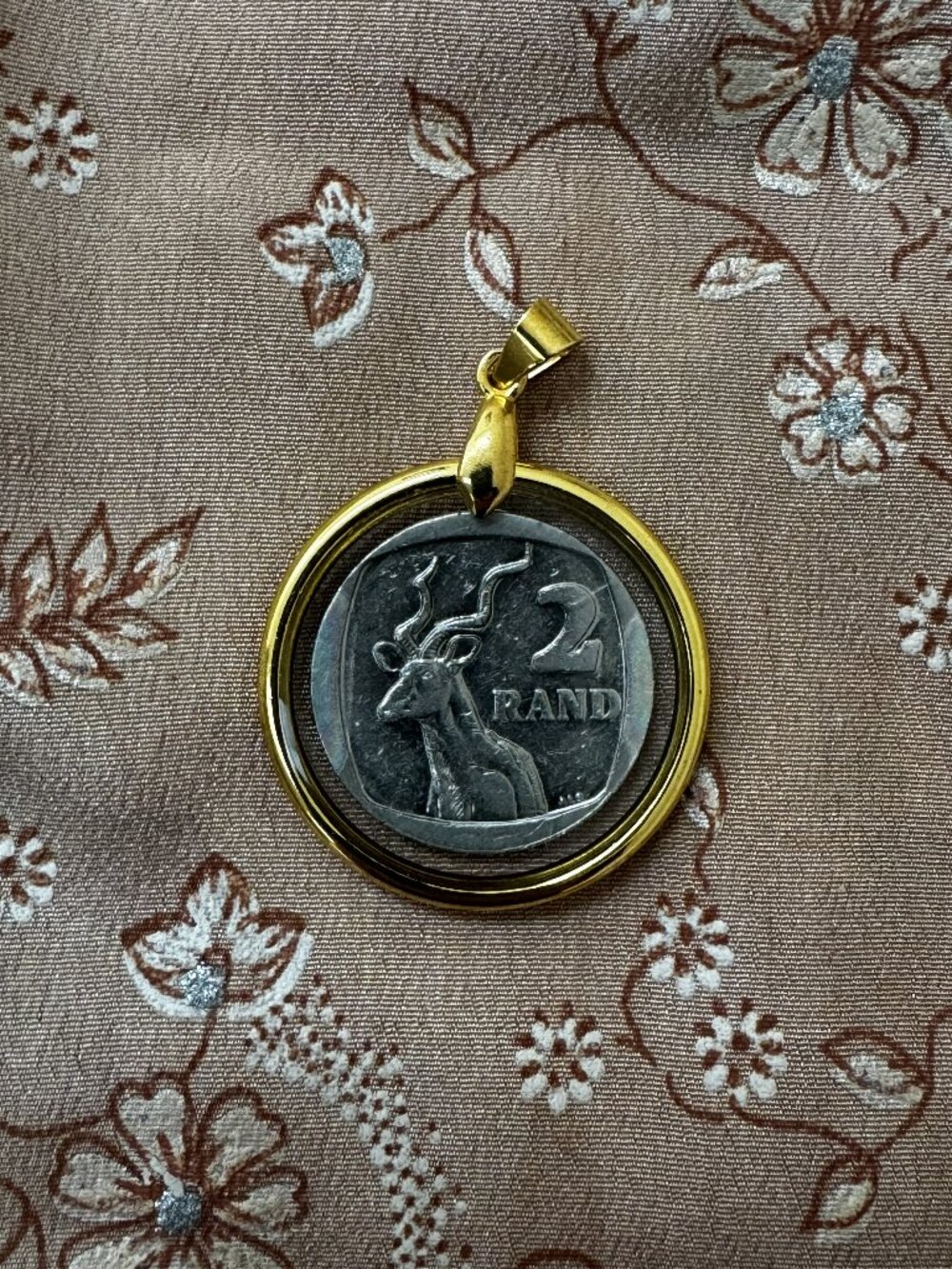South Africa 2 Rand Kudu Coin Resin Pendant Necklace